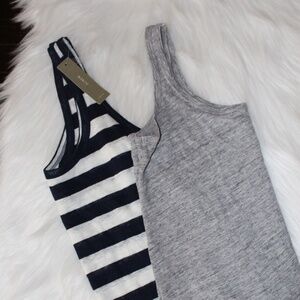 2 J.Crew Linen, tank tops heather gray - NWT blue & white striped both Xsmall